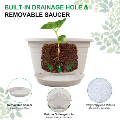Large 4 Pack 13 inch Plant Pots, Round Plastic Pots for Plants, Outdoor Planters with Drainage Hole
