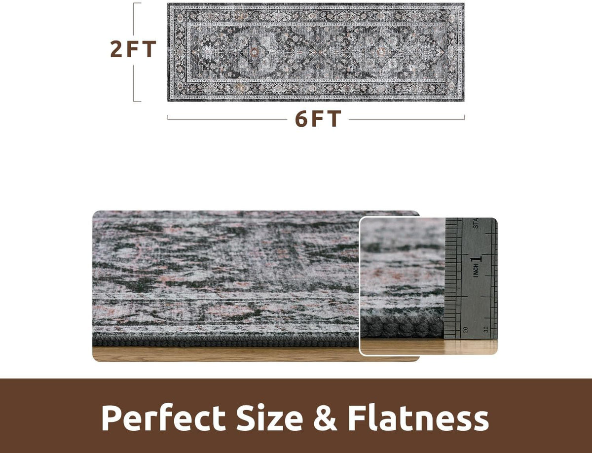 AMOAMI-2X6 Runner Rug-Washable Runners for Hallways-Soft Non Slip Bedside Rugs for Bedroom-Vintage