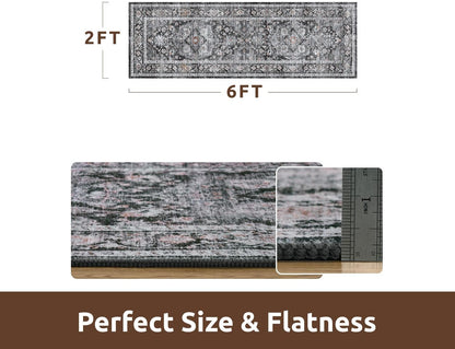 AMOAMI-2X6 Runner Rug-Washable Runners for Hallways-Soft Non Slip Bedside Rugs for Bedroom-Vintage
