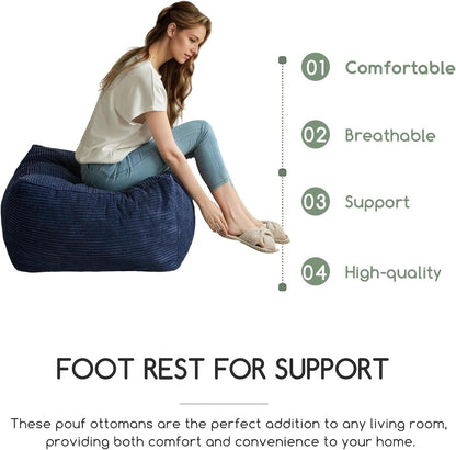 HIGOGOGO Square Stuffed Pouf Ottoman, Corduroy Poufs with Foam Chunk Filling, Furry and Fluffy Pouf