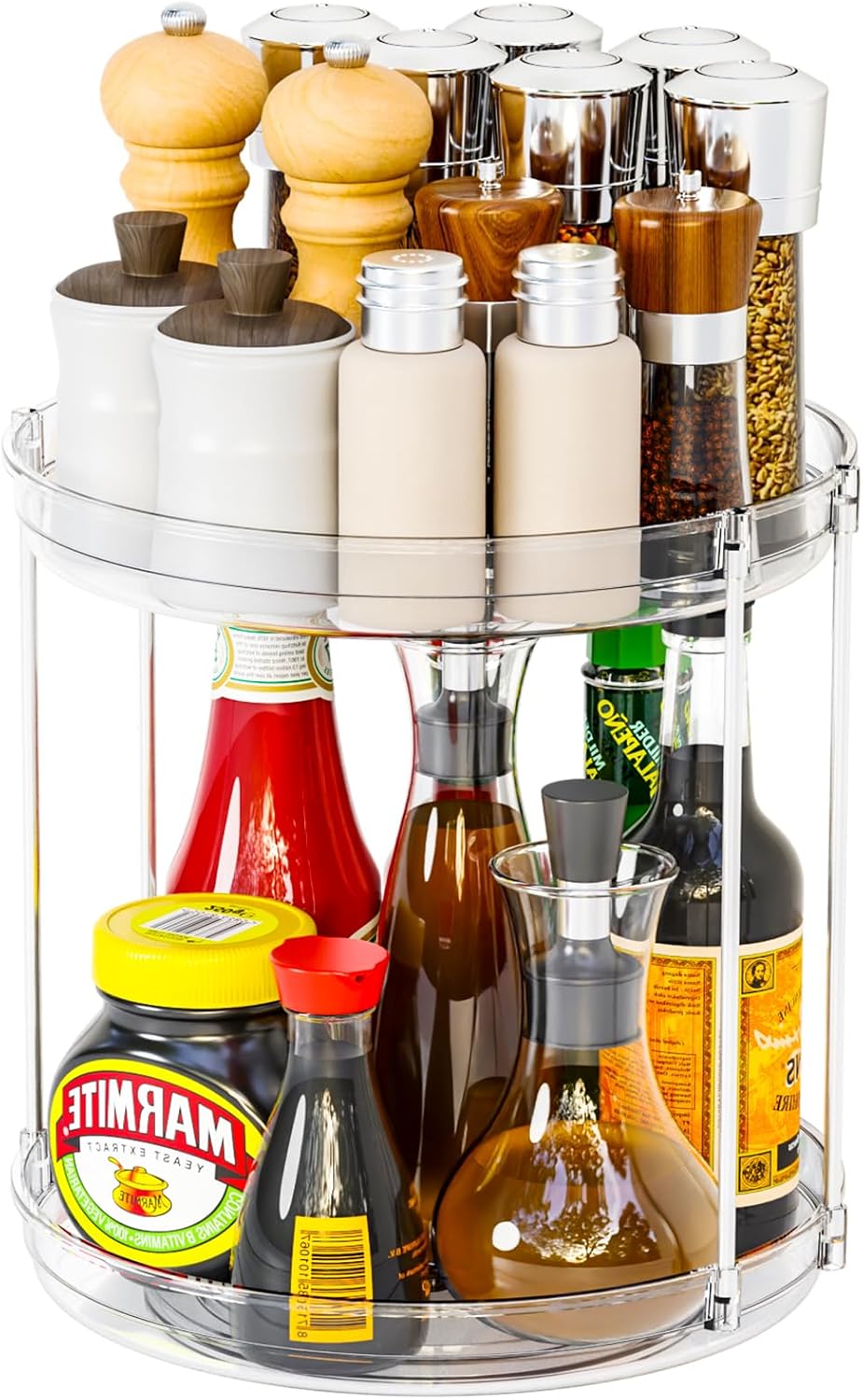 2 Tier Lazy Susan Turntable for Cabinet,Countertop,Pantry,9.5"W Spinning Seasoning Organizer,Double