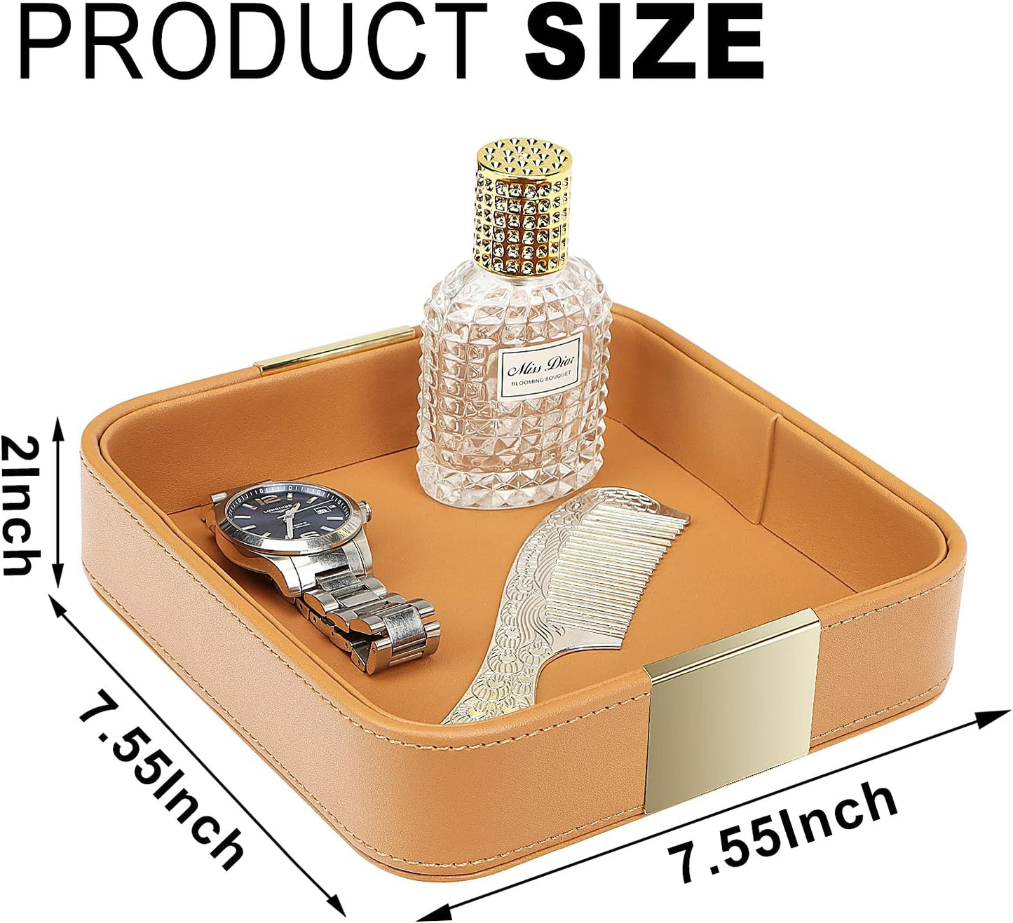 SANZIE Luxury Leather Desktop Storage Small Catchall Organizer Decorative Tray for Entryway Table