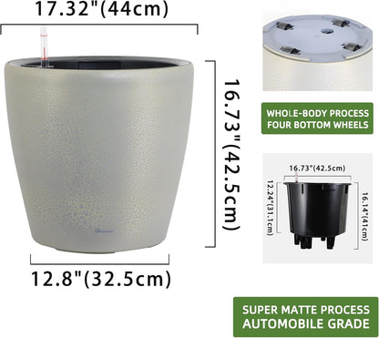 Dexceder 18x17 Self Watering Planter with Wheels Indoor Outdoor, Inner Pot Design, Thickened Large