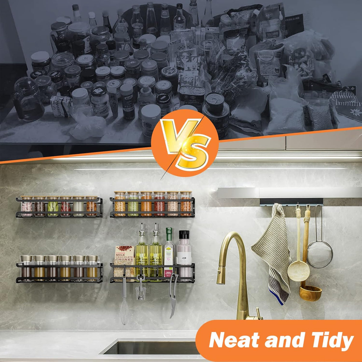 Spice Rack wall mounted 2 Pack, Space-Saving Spice Organizer for Spice Jars and Seasonings,Screw or