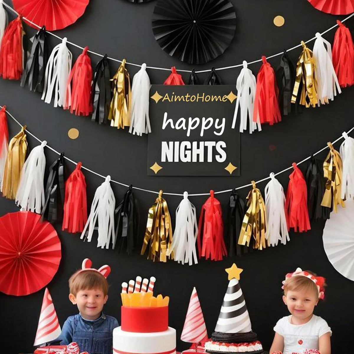 Red Black White Gold Paper Tassel, 20 Pack, Party Decorations for Birthday, Baby Shower, Sprot