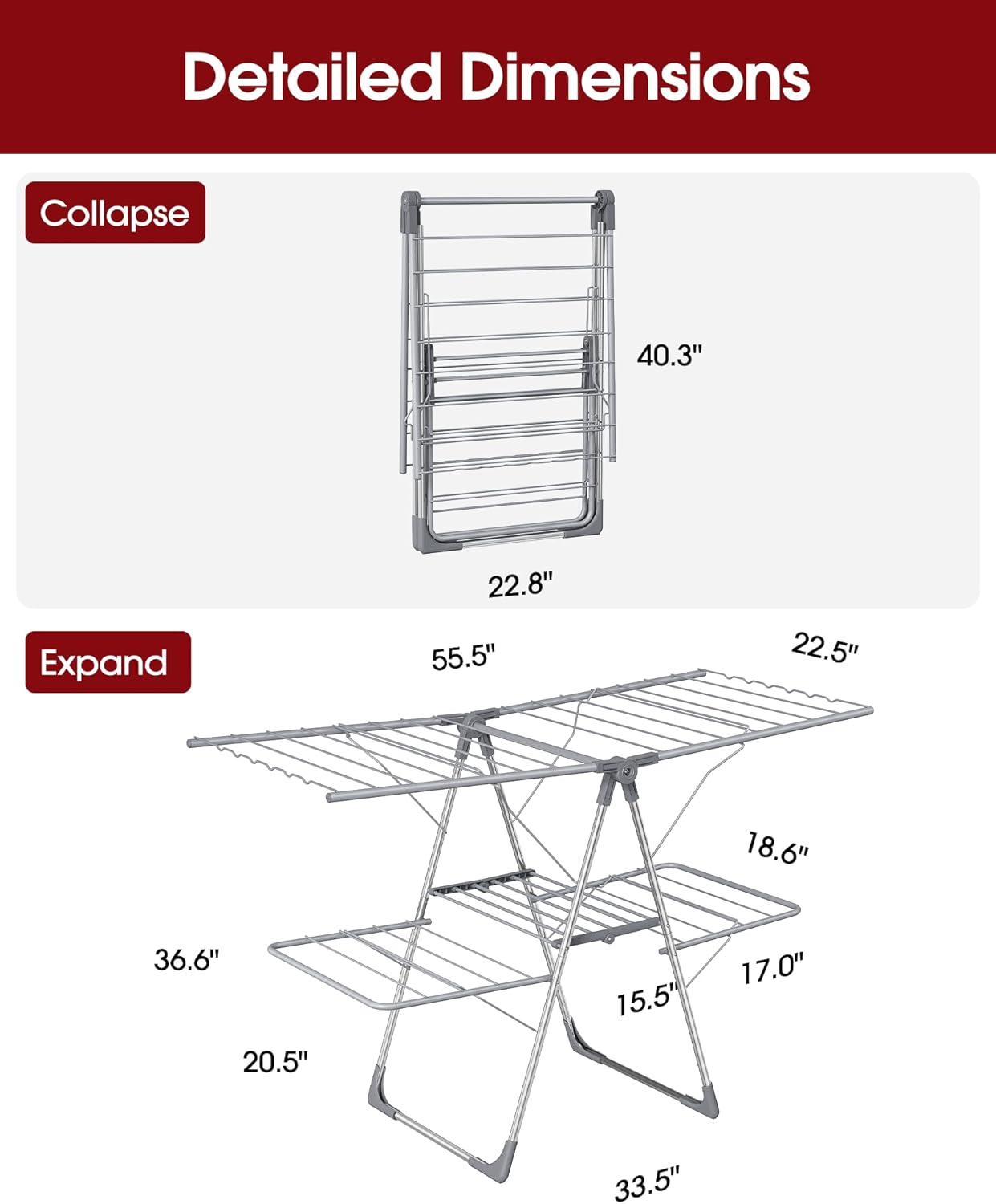 Clothes Drying Rack - Foldable Laundry Drying Rack for Clothing & Bedding, Easy-to-Assemble