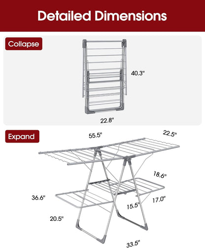 Clothes Drying Rack - Foldable Laundry Drying Rack for Clothing & Bedding, Easy-to-Assemble