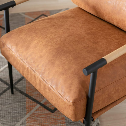 Mid-Century Accent Chair, Soft Armchair PU Leather Lounge Chair with Black Metal Legs, Upholstered