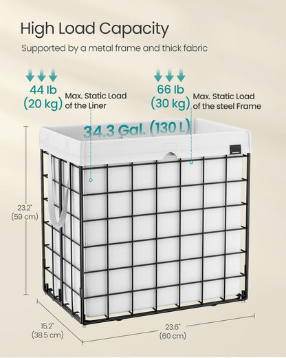 SONGMICS Laundry Hamper, 34.3 Gal. (130L) Laundry Basket, Collapsible Clothes Hamper, Removable and
