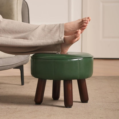 13in Small Foot Stool Ottoman, Round Faux Leather Foot Rest for Couch, Under Desk Pouf Footstool