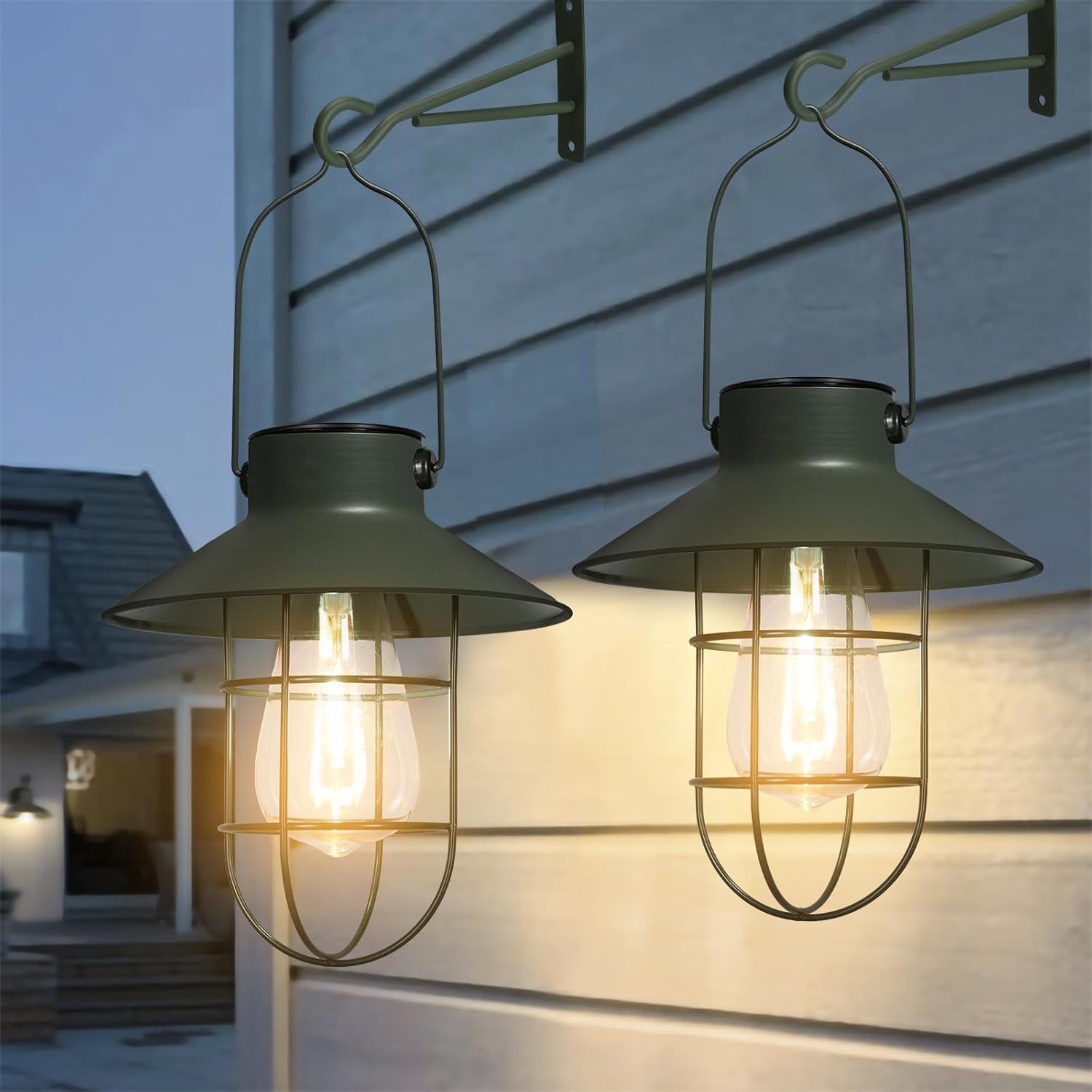 pearlstar Solar Lanterns Outdoor Metal Solar Powered Hanging Lights Waterproof for Wall Barn Yard