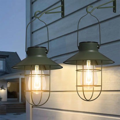 pearlstar Solar Lanterns Outdoor Metal Solar Powered Hanging Lights Waterproof for Wall Barn Yard