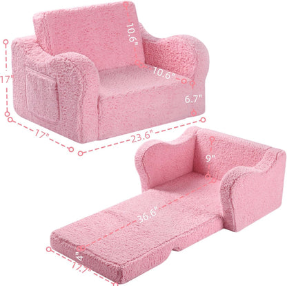 Kids Chairs for Toddler, 2-in-1 Toddler Soft Sherpa Couch Fold Out, Convertible Sofa to Lounger for