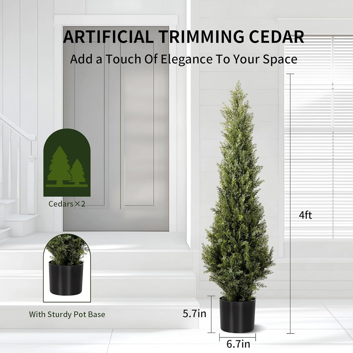 4 FT Artificial Cedar Topiary Trees 2 Set, Realistic Fake Cypress Tree Tall Faux Pine Shrubs Plants