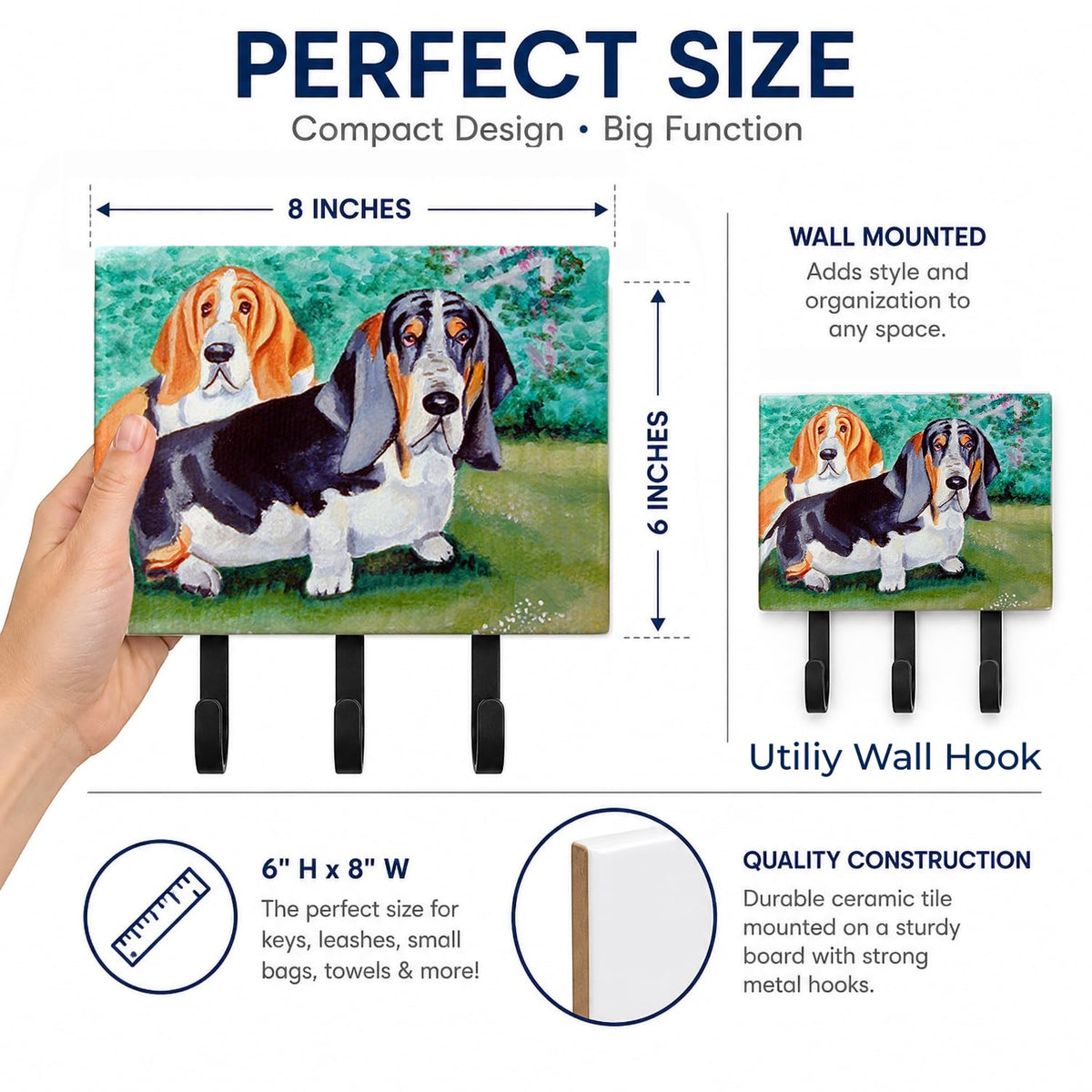 Caroline's Treasures 7061TH68 Basset Hound Double Trouble Leash or Key Holder, Wall Hooks, Key