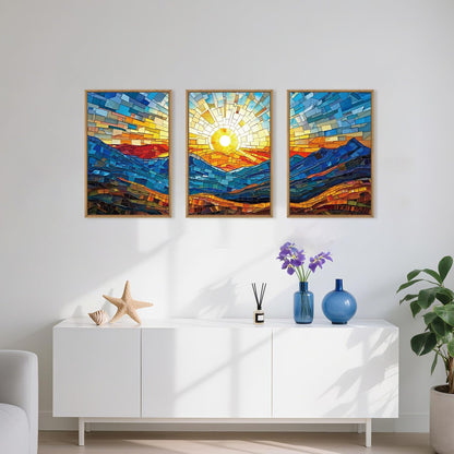 Mountains Framed Canvas Wall Art Set, Modern Abstract Art Painting, Irregular Square Ridge Wall