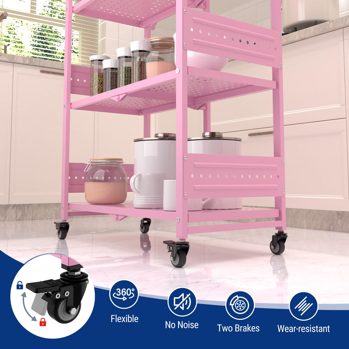 WORKPRO 4-Tier Folding Shelf, No-Assembly Metal Storage Rack with Wheels, 600 lbs Capacity (with
