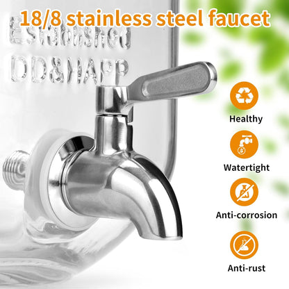 DD&HAPP Glass Beverage Dispenser With Stainless Steel Spigot,1.2 Gallon Mason Jar Drink