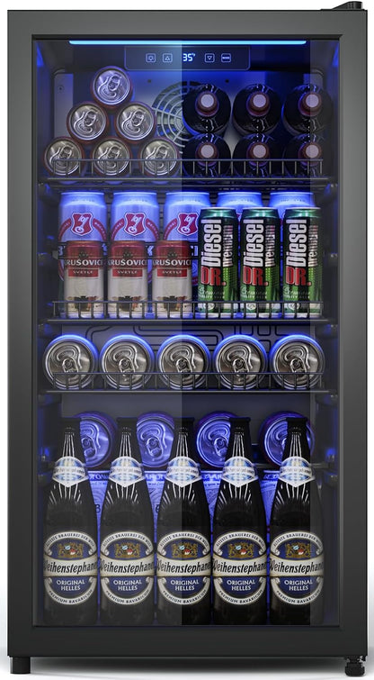 Beverage Fridge, 130 Can Mini Fridge With Glass Door, Beverage Cooler Refrigerator, Wine Drink Beer
