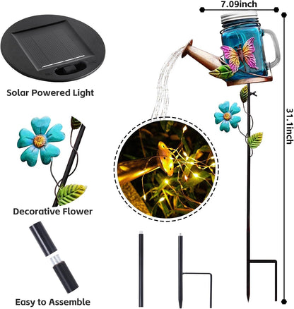 Solar Watering Can Light, Yard Outdoor Decor Lights, IP65 Waterproof, Hanging Butterfly Garden