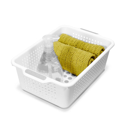 madesmart Classic Storage Basket with Soft Grip Handle, White