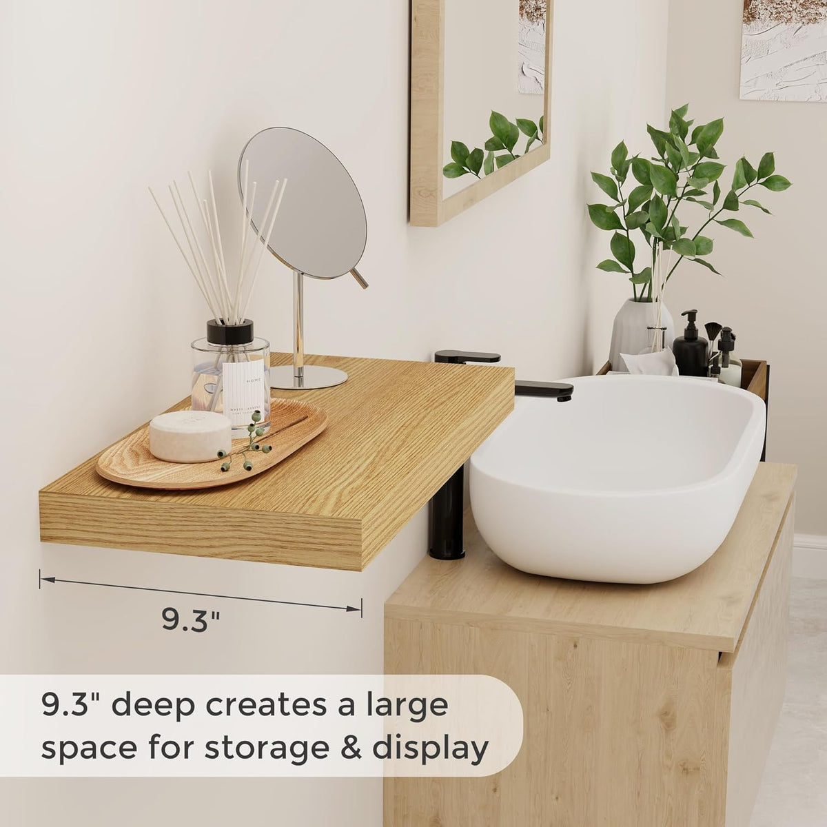 Fun Memories 16 Floating Shelves for Wall, 9 Inch Deep Floating Shelf for Bathroom, Rustic 16 x 9