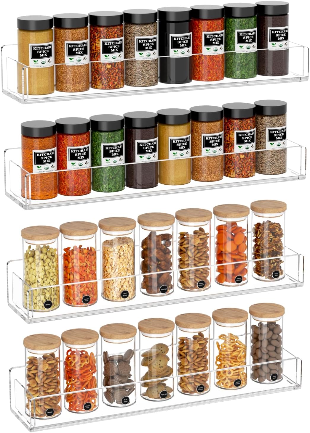NIUBEE Wall Mounted Spice Rack Organizer,Clear Acrylic Spice Shelf Storage Holder,Hanging Seasoning