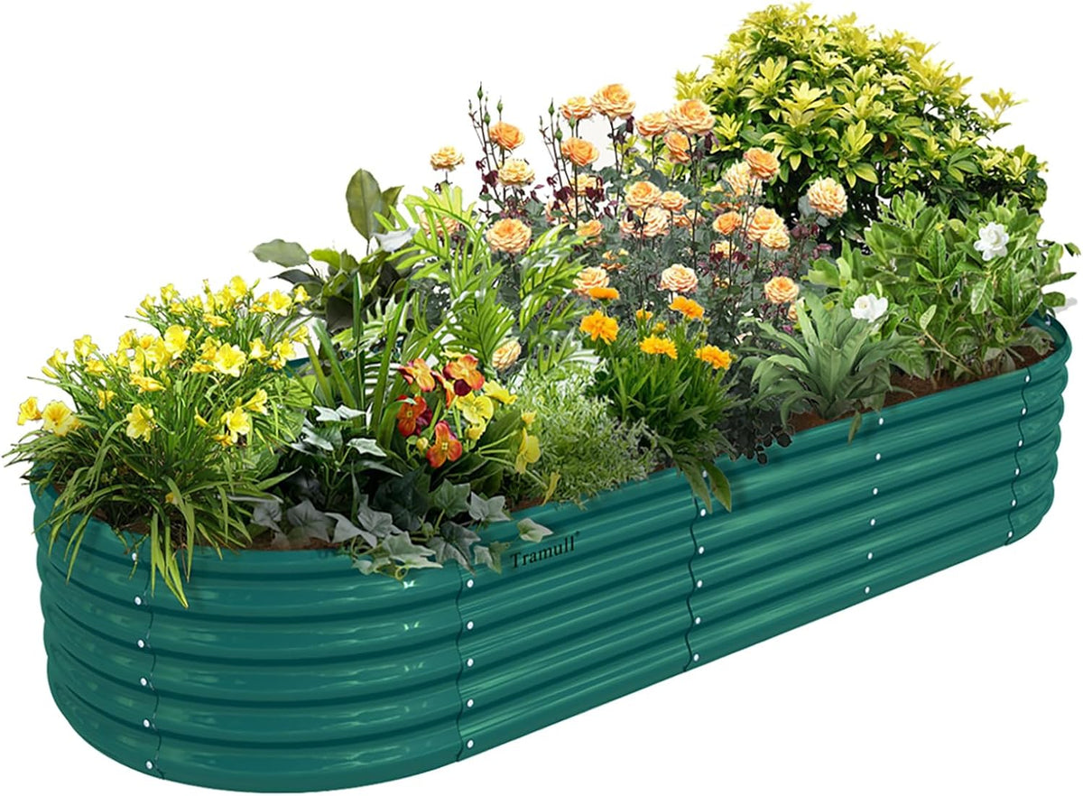 1 Pack 8x3x1.5FT Galvanized Raised Garden Bed Kit Oval Metal Ground Planter Box Outdoor Bottomless