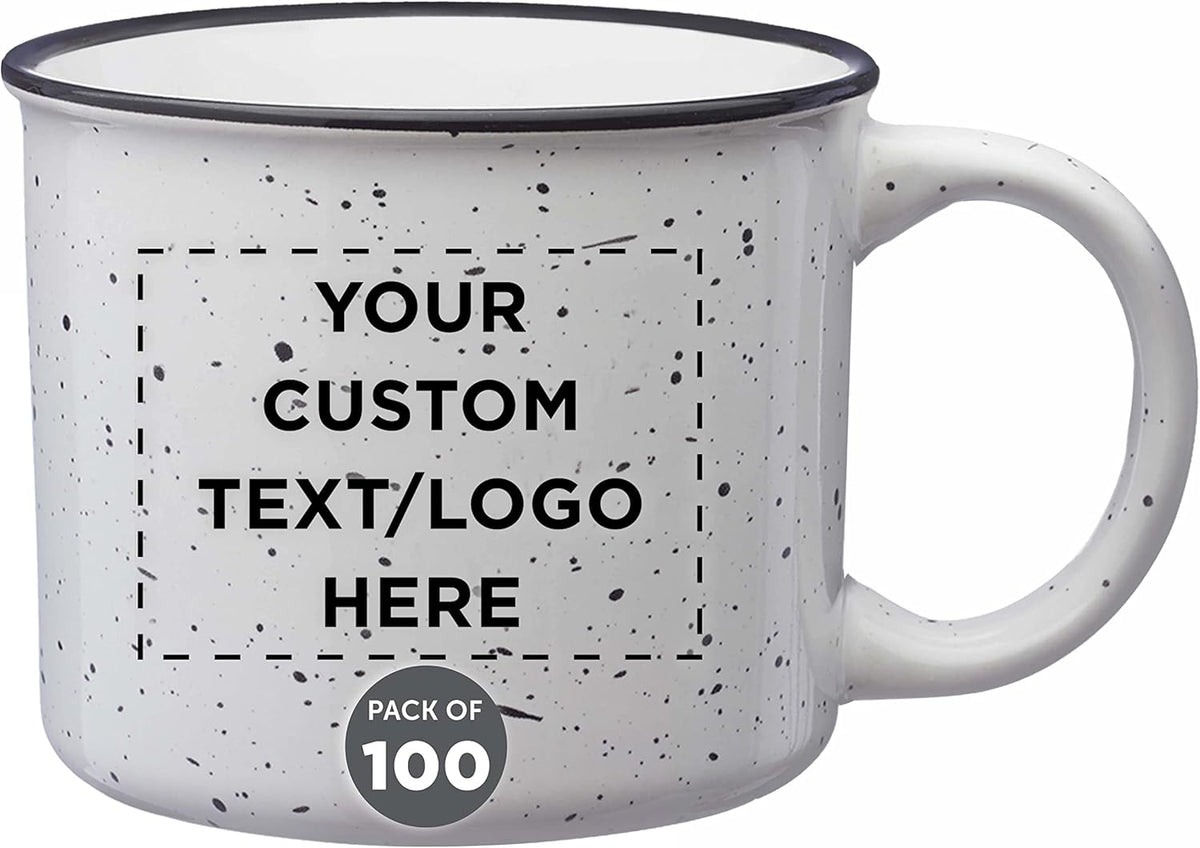 DISCOUNT PROMOS Custom Ceramic Campfire Coffee Mugs 13 oz. Set of 100, Personalized Bulk Pack