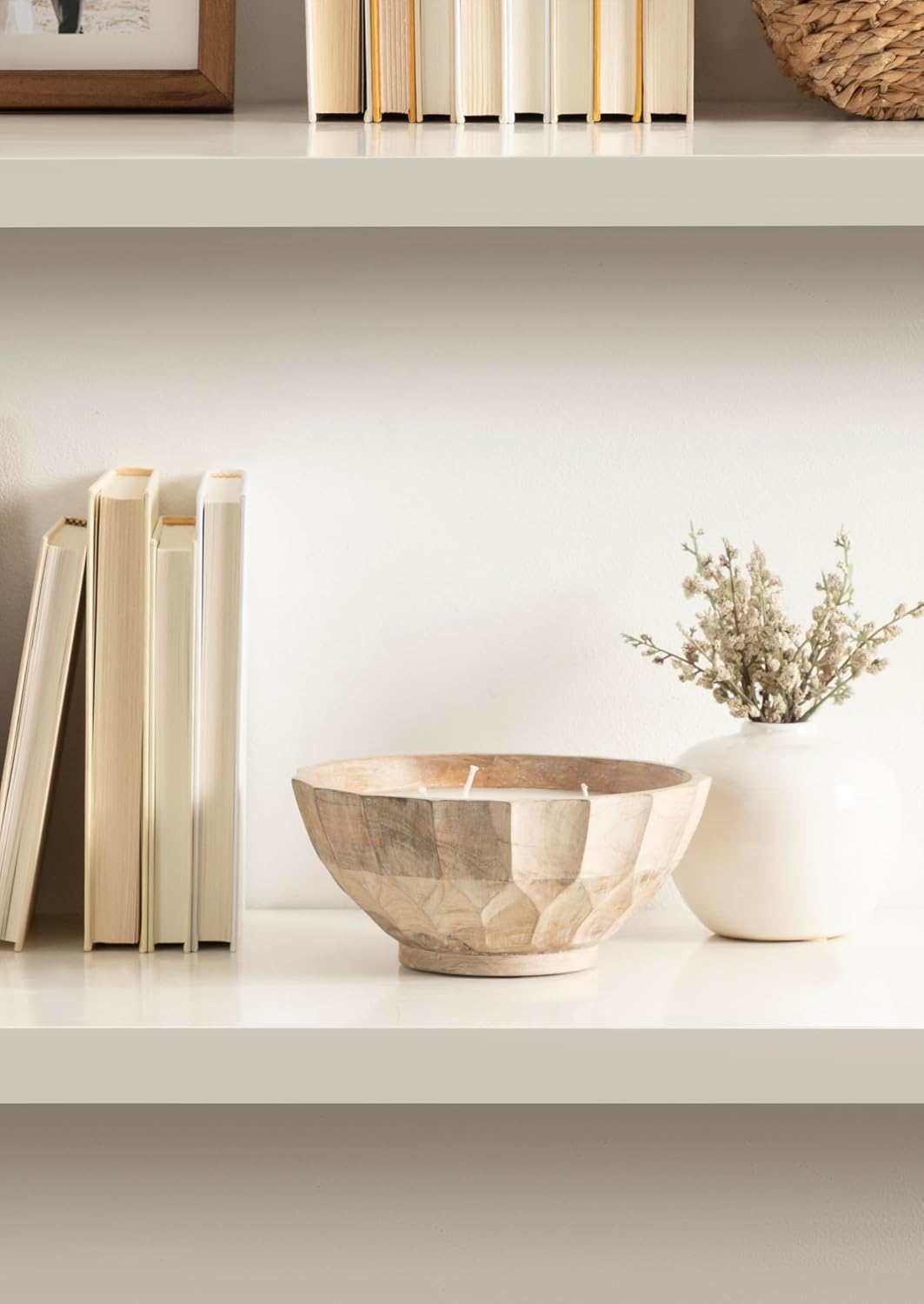 Kate and Laurel Plete Round Pleated Wood Candle Bowl, 8 Inch Diameter, Light Natural, Modern