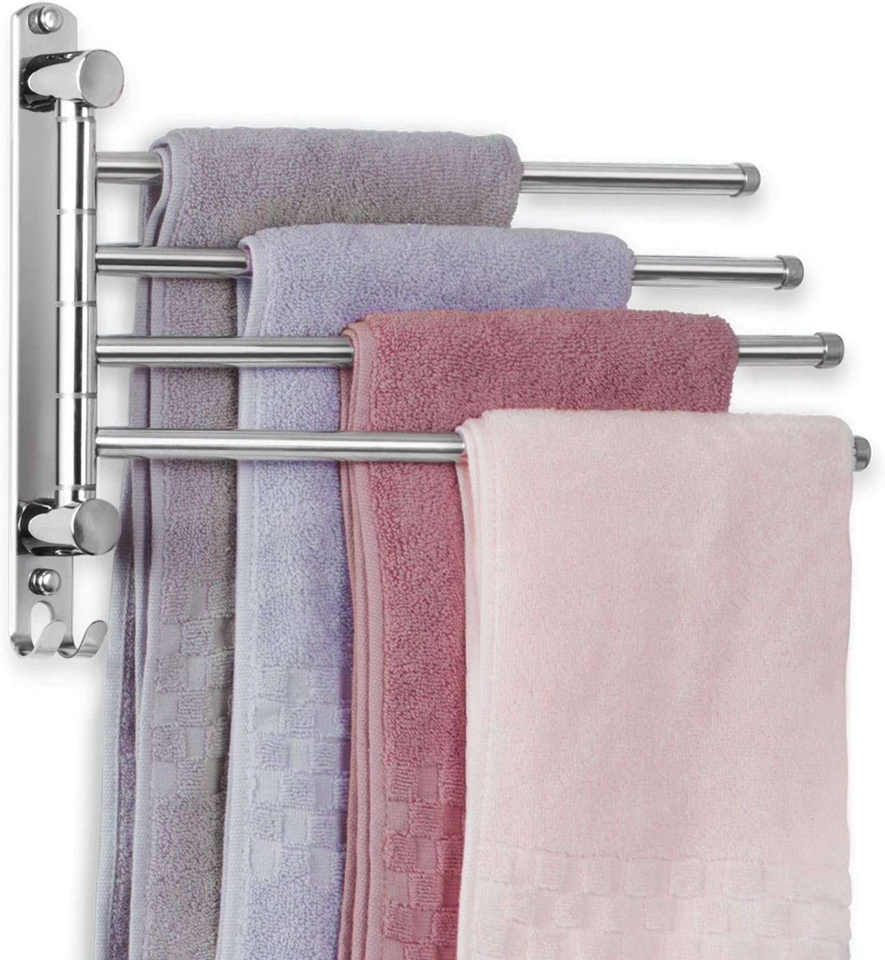 Bathroom Towel Rack JSVER 4 Arms Swivel Towel Holder, Towel Bar Wall Mounted, SUS304 Stainless