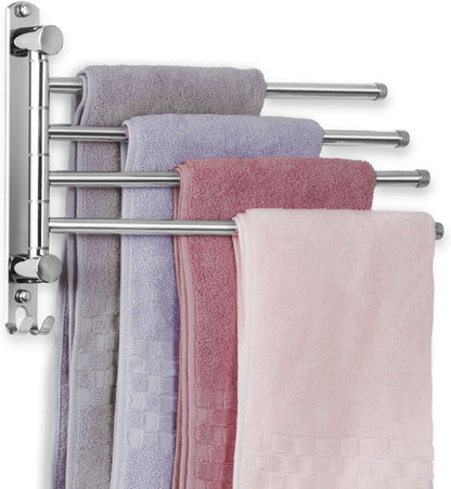 Bathroom Towel Rack JSVER 4 Arms Swivel Towel Holder, Towel Bar Wall Mounted, SUS304 Stainless