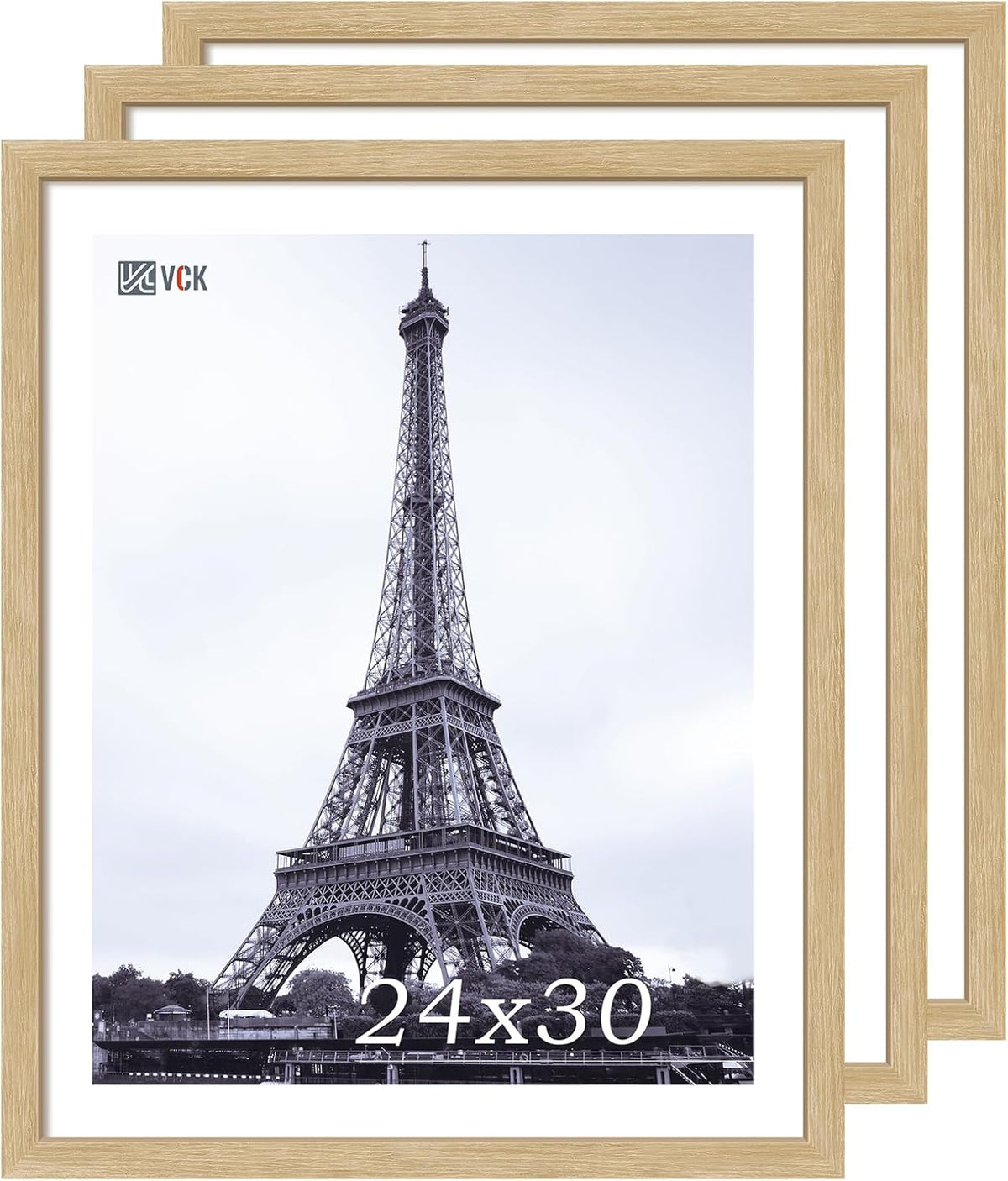 VCK 24x30 Oak Wood Frame for Poster & Picture, Natural Solid Wood Photo Frames 3 Pack, Wall