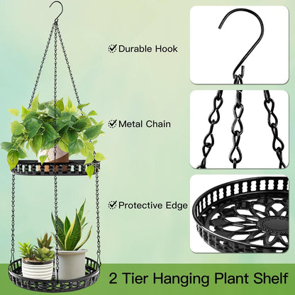 Plant Hanger Indoor Outdoor, 2 Tier Hanging Planter Hanging Plant Shelf, Metal Hanging Plant Holder