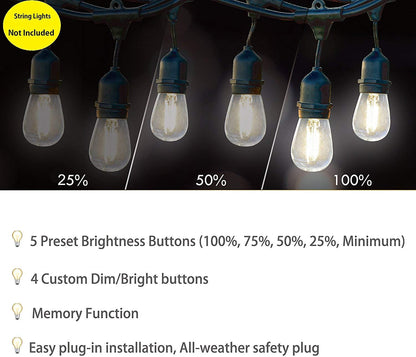 Max Power 200W Waterproof Outdoor String Lights Wireless Remote Control, 150Feet Range, Memory