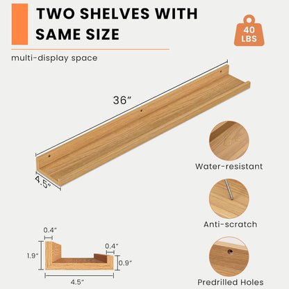 Heimlove Picture Ledge Shelf, Floating Shelves Set of 2, 36 Inches Picture Shelf for Wall with