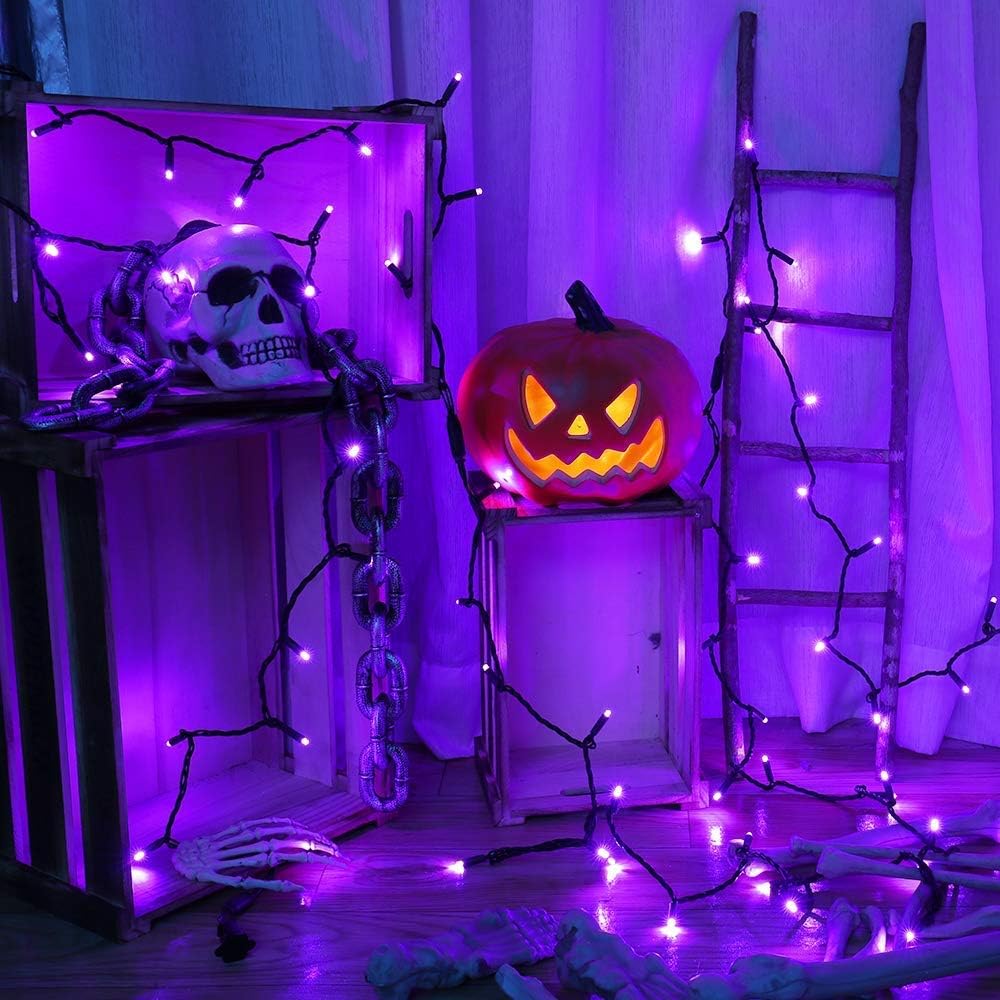 Brizled Purple Halloween Lights, 33ft 100 LED 5mm Wide Angle Halloween String Lights, 120V UL