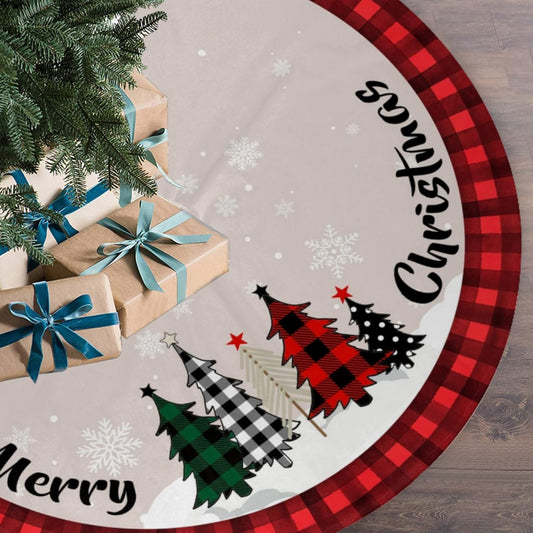 Christmas Tree Skirt 48 Inch Red Rustic Xmas Tree Skirts Mat with Snowflake Design for Merry