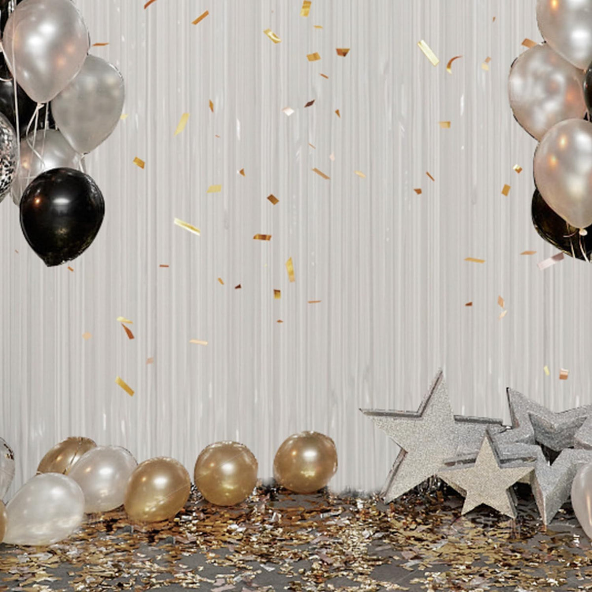 3 Pack Foil Fringe Backdrop - White Shiny Tinsel Curtains for Party Decoration/Photo Booth Props