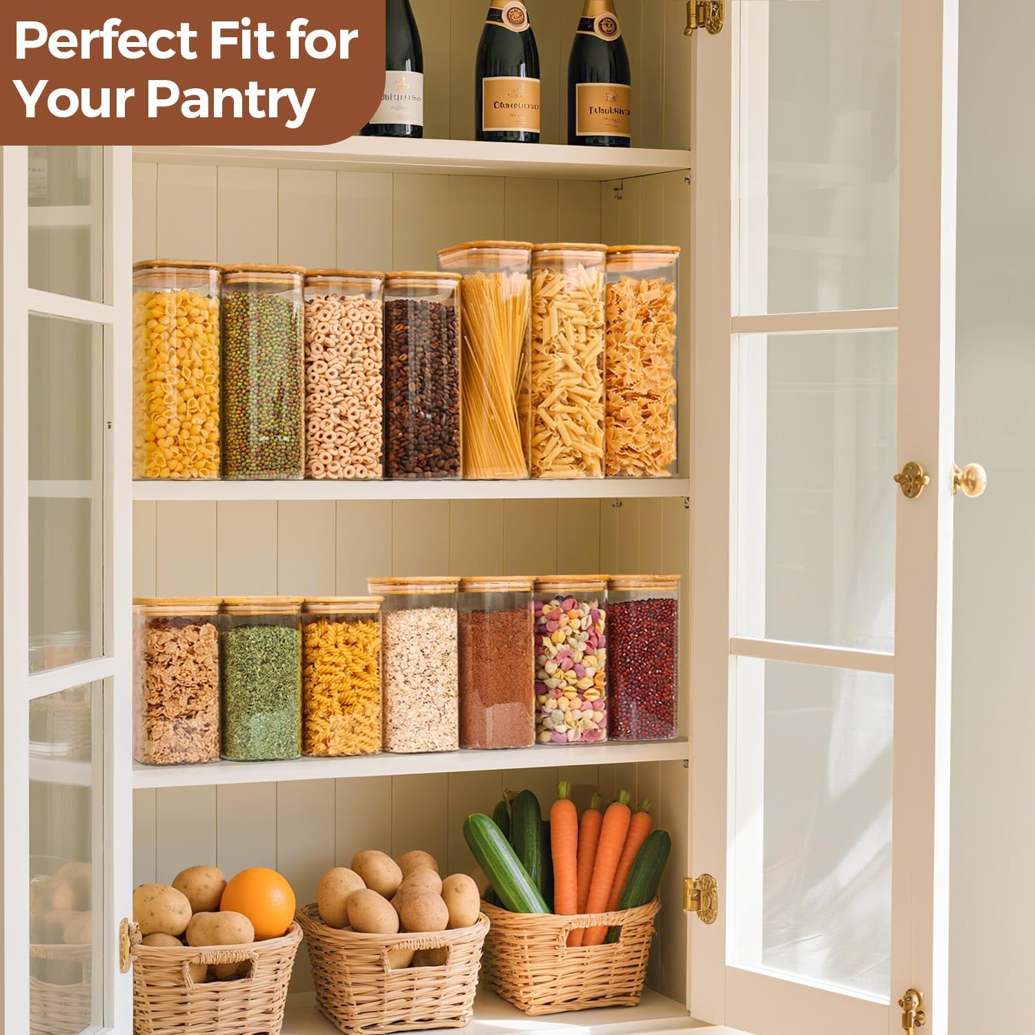 ComSaf Airtight Glass Storage Canister with Wood Lid (1.6 Qt), Clear Food Storage Container Jar