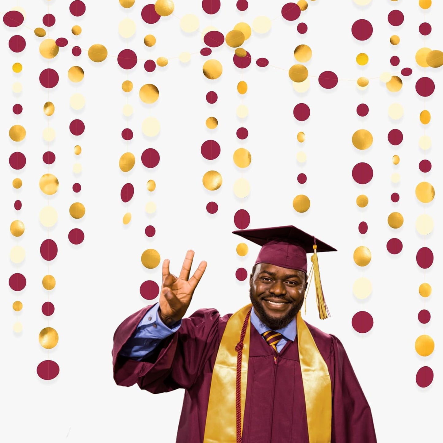 46 Ft Maroon Gold Party Decorations Burgundy Gold Beige Polka Dot Garland Hanging Paper Circle Dots