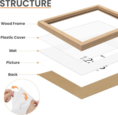 upsimples 12x16 Frame, Natural Solid Wood Picture Frames, Display 8.5x11 with Mat or 12 x 16