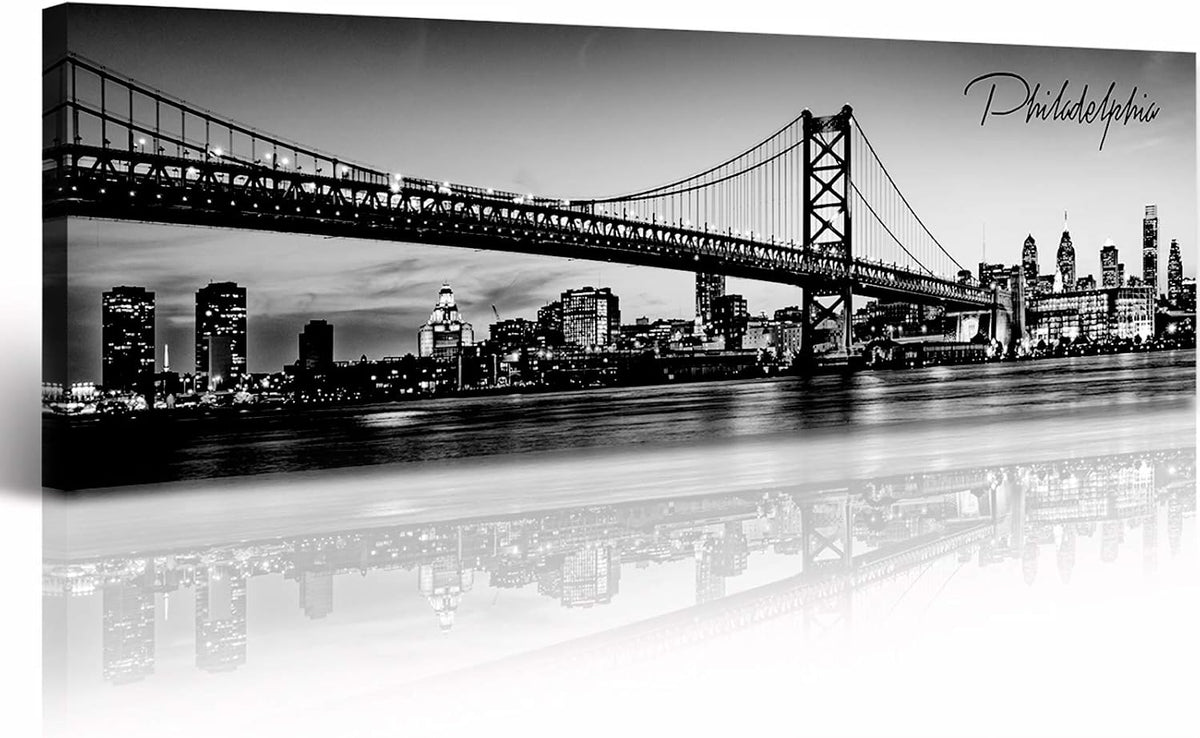 DJSYLIFE- Philadelphia Skyline Wall Art,Black and White Stretched Canvas Wall Art Prints for