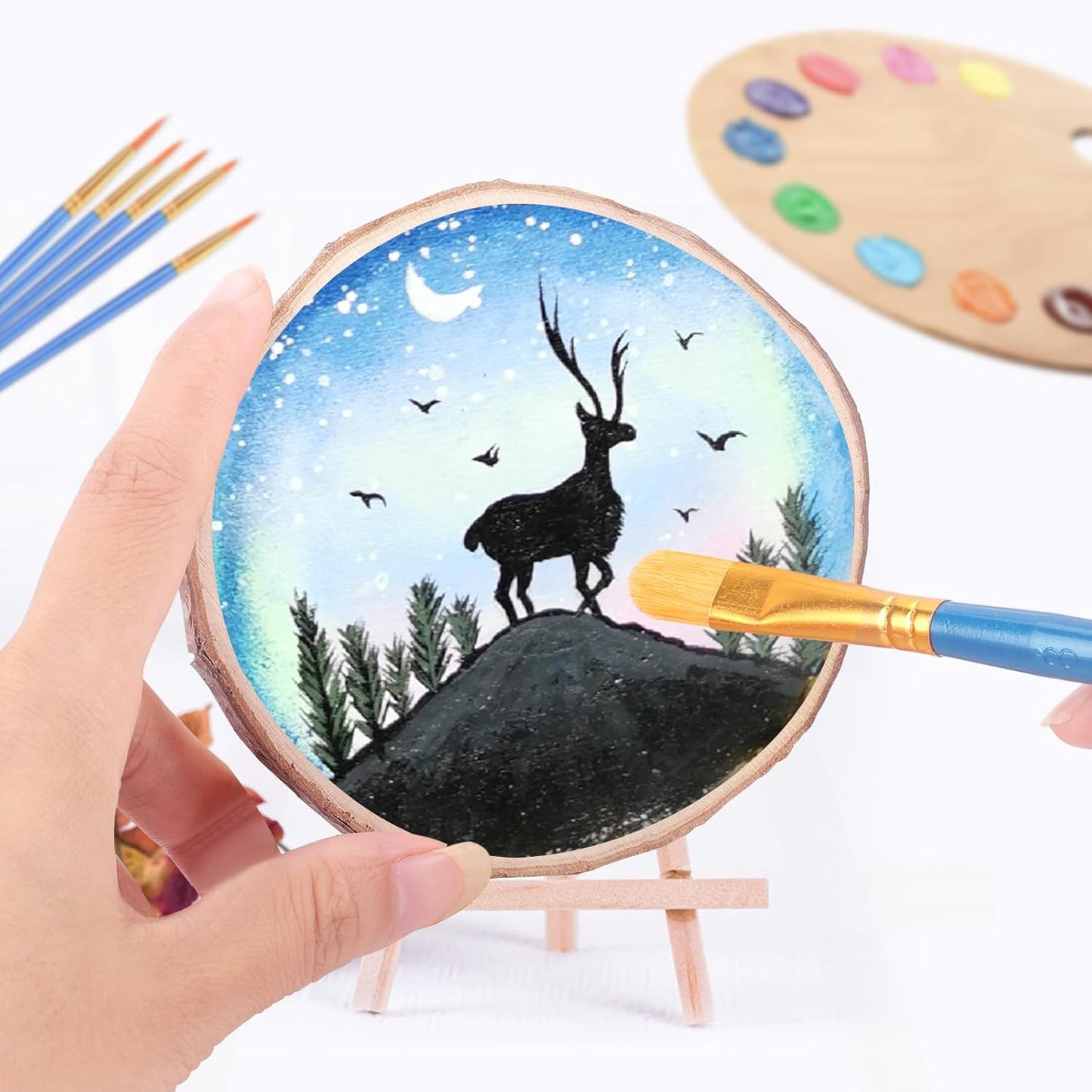 FUMILE Unfinished Natural Wood Slices 4-4.5 Inch, 20 PCS Round Wooden Discs with Tree Bark, Wood