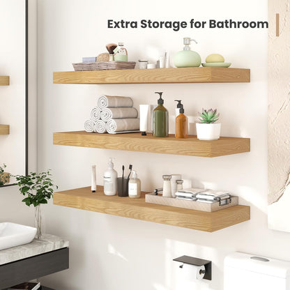 Heimlove 12 Inch Deep Floating Shelves, 16 x 12 inches Long Wall Shelf, Large Extra Display Shelf &