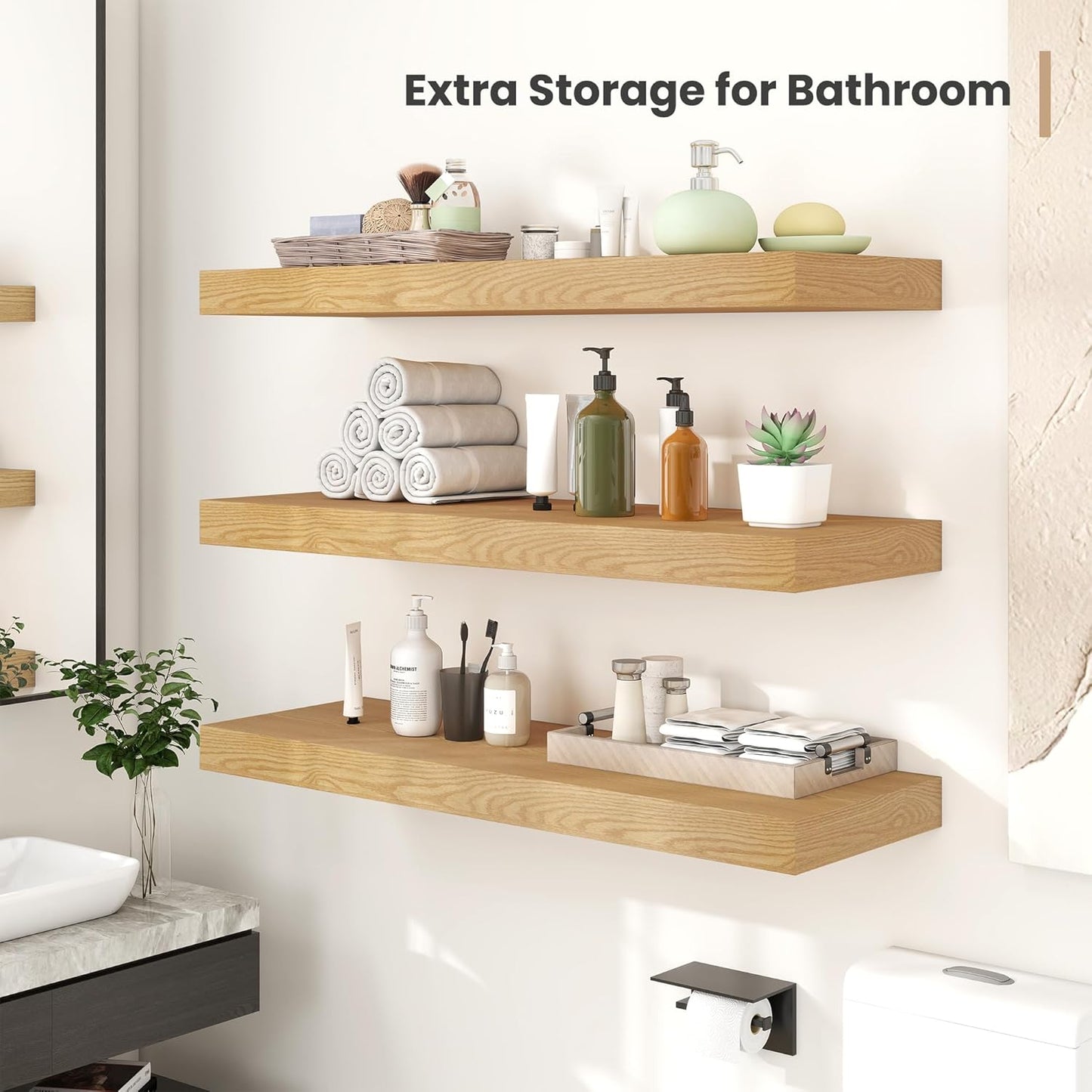 Heimlove 12 Inch Deep Floating Shelves, 48 x 12 inches Long Wall Shelf, Large Display Shelf &