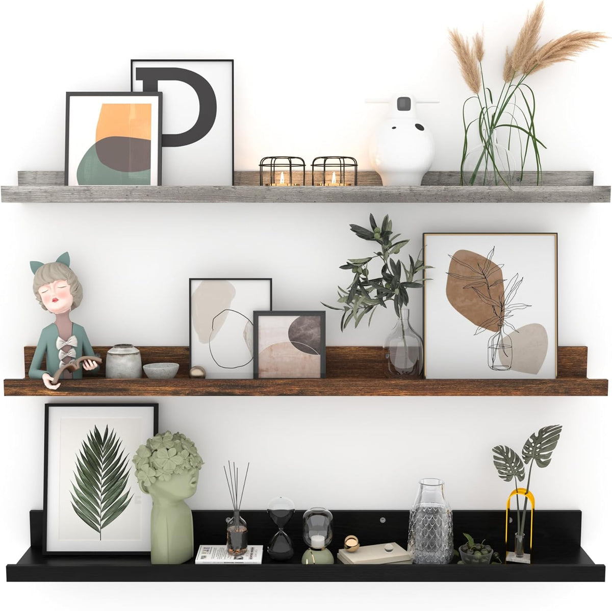Giftgarden 36 Inch Multi Colors Floating Shelves for Wall Mount, Assorted Colors Wood Wall Shelf