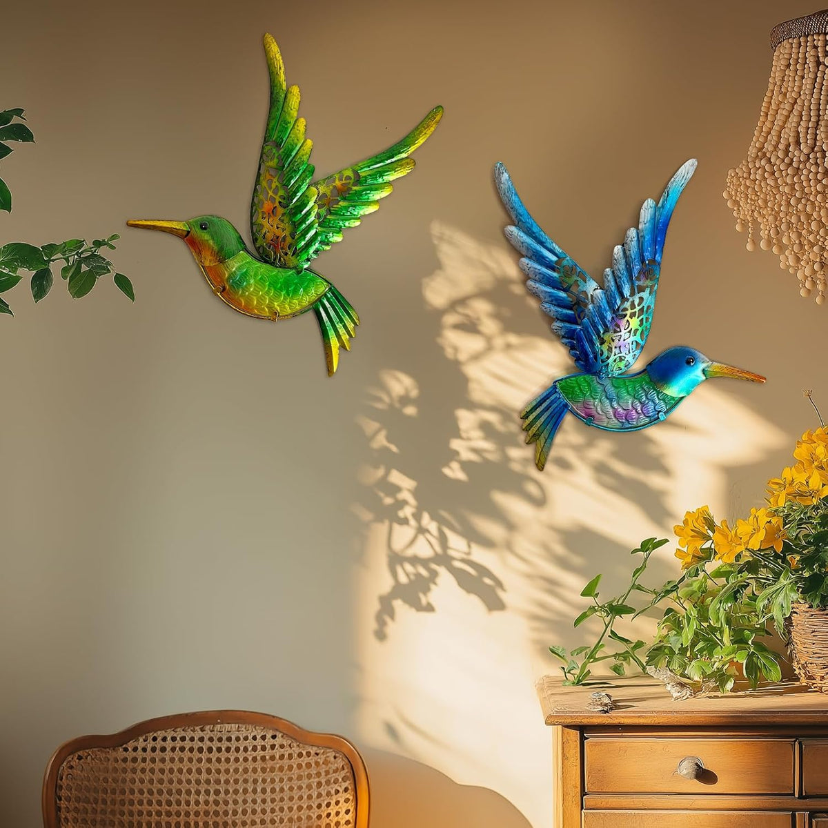 HONGLAND Metal Hummingbird Wall Art 12inch Metal Birds Wall Sculpture Garden Decoration Outdoor