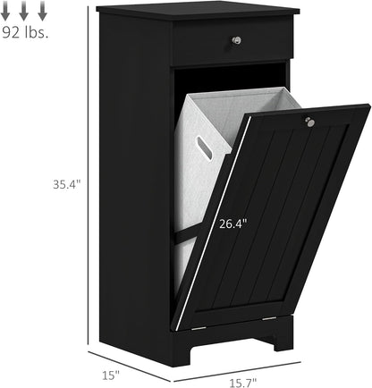 HOMCOM Laundry Hamper with Removable Basket, Tilt Out Hamper with Drawer and Beadboard Door