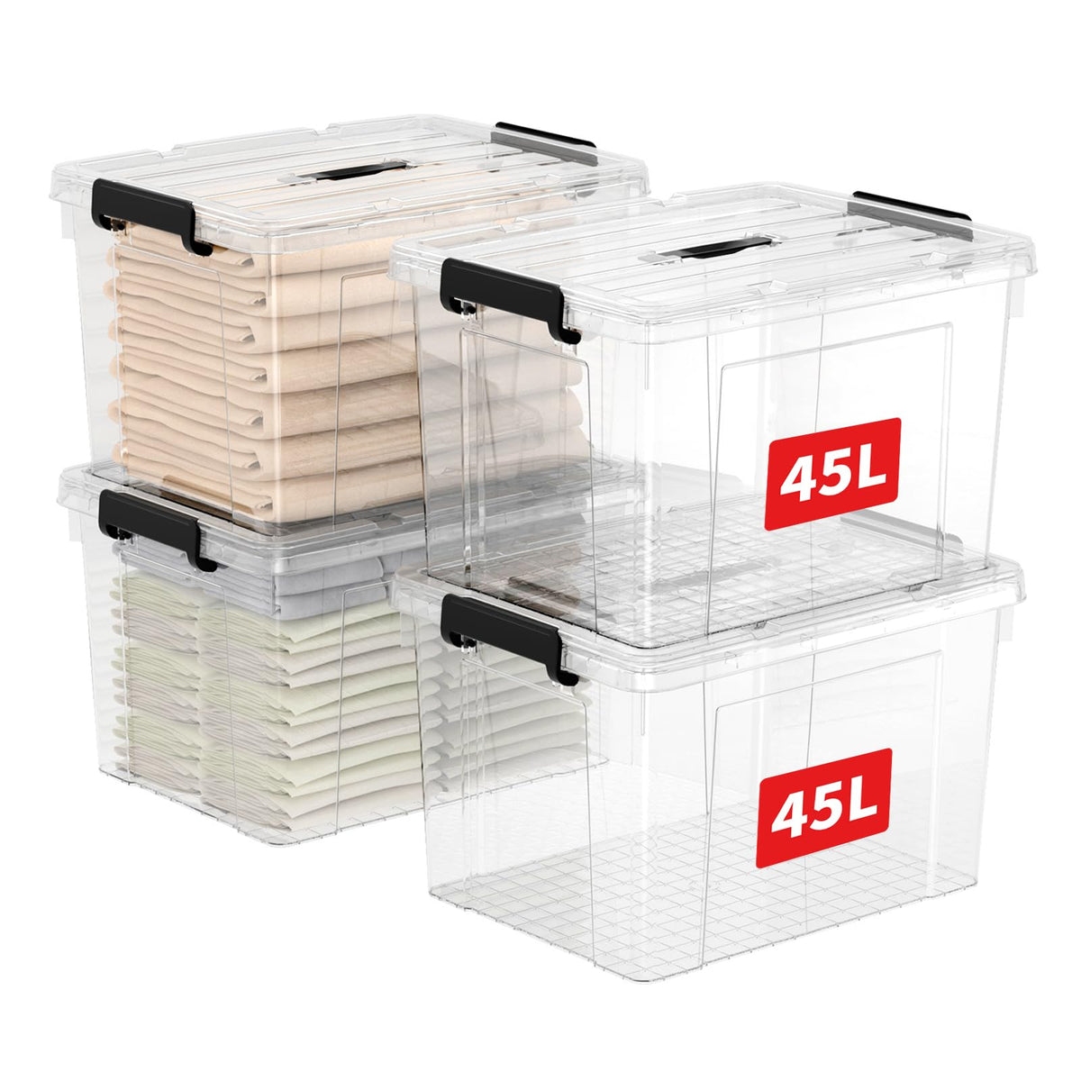 Cetomo Lidded Storage Bin with Handle, Storage Bins with Lid, Organizing Container with Secure